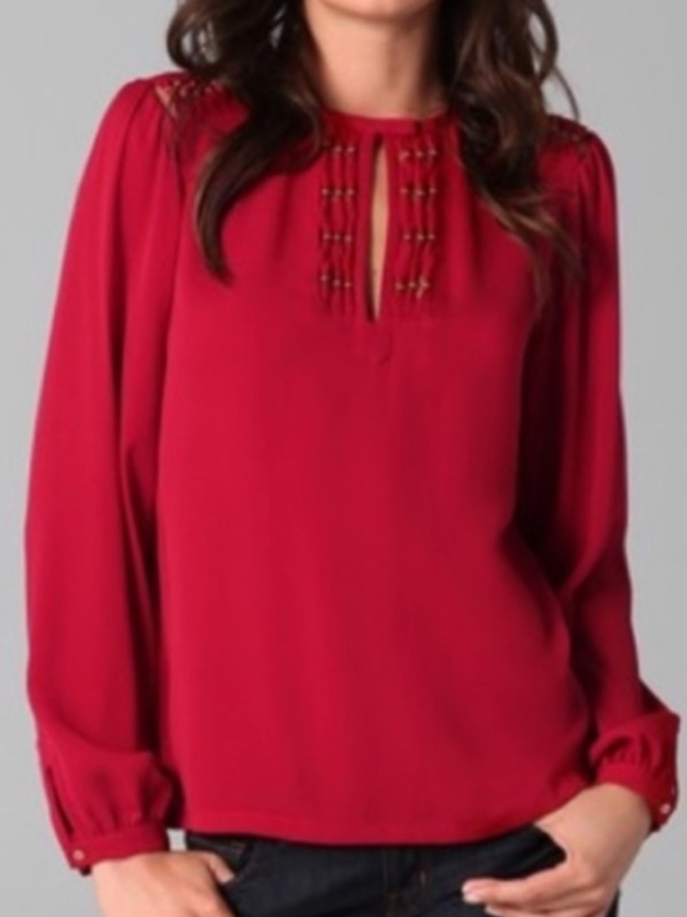 DIANE VON FURSTENBERG DVF NWT Florina Pomegranate Red Silk Bead Top Blouse 6 - Picture 3 of 10